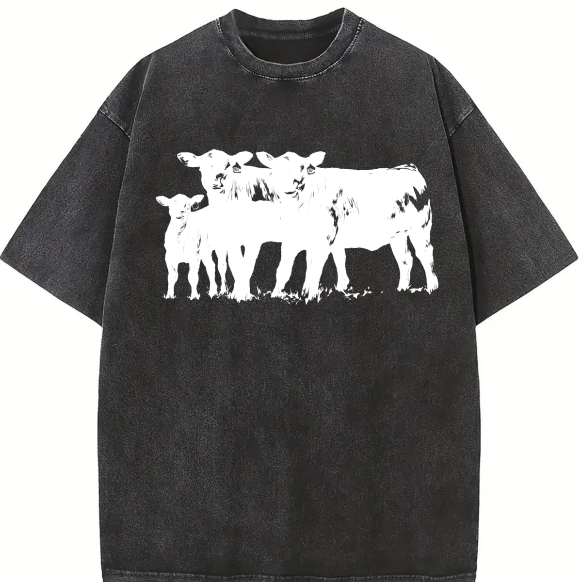 Cute Cow for Farmers Vintage Washed T-Shirt in Black