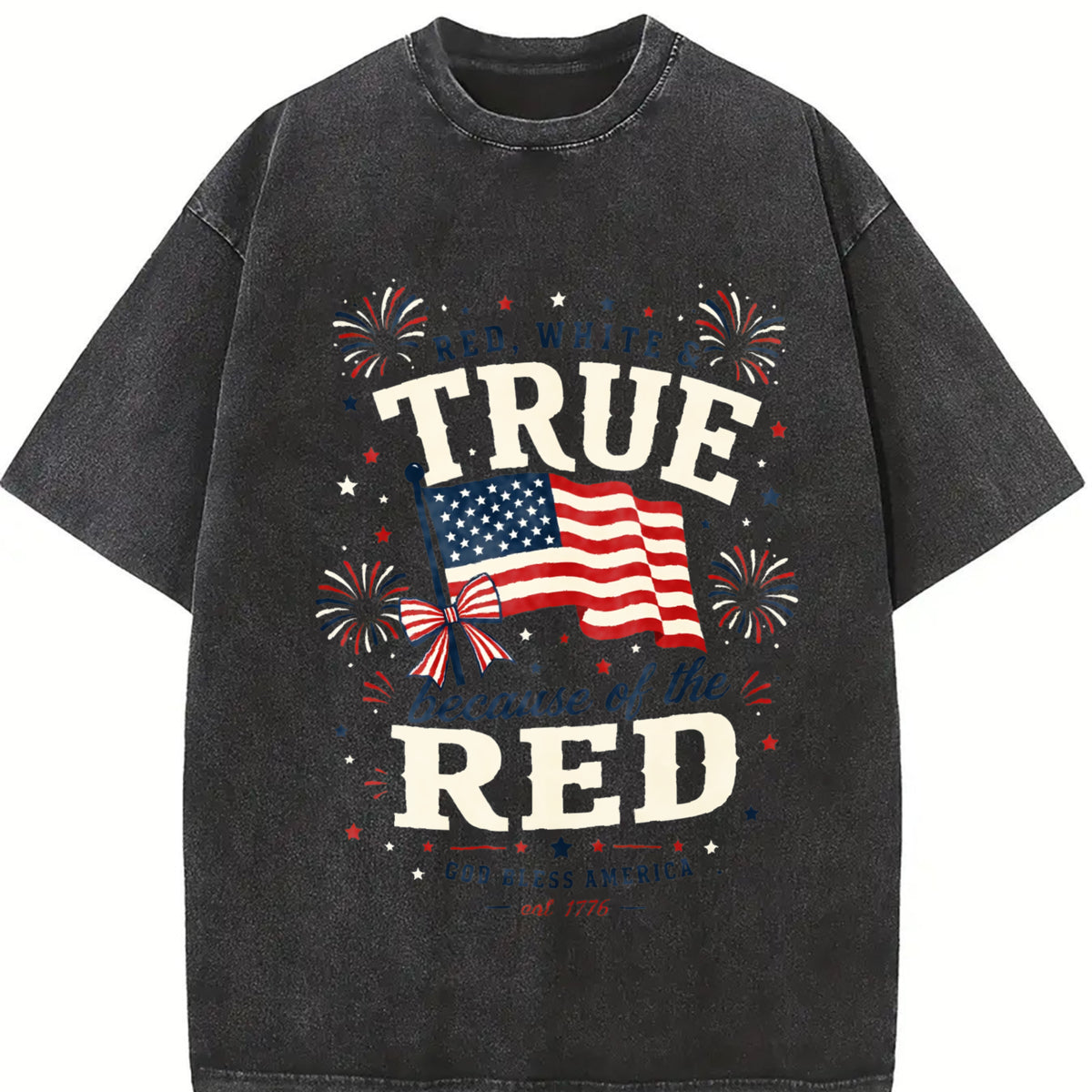 Red White and True Patriotic Vintage Washed T-Shirt in Black
