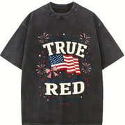 Red White and True Patriotic Vintage Washed T-Shirt in Black