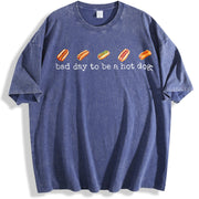 Hot Dog Bad Day to Be a Hotdog Retro Hotdog vintage washed oversized T-shirt in Blue