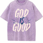 Short-sleeve Christian -Polyester Vintage Washed T-Shirt in Purple