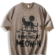 Cat Howling at Meow-n Vintage Washed T-Shirt in Brown