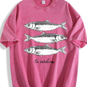 Retro La Sardine Sardines Vintage Washed T-Shirt in Red