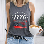 1776 Land of the Free Women's Color Cotton Tank Top in Gray