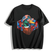 Mallard Duck Flying Cotton T-Shirt in Black