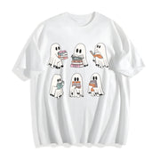 Ghost Reading Book Lover Cotton T-Shirt in White