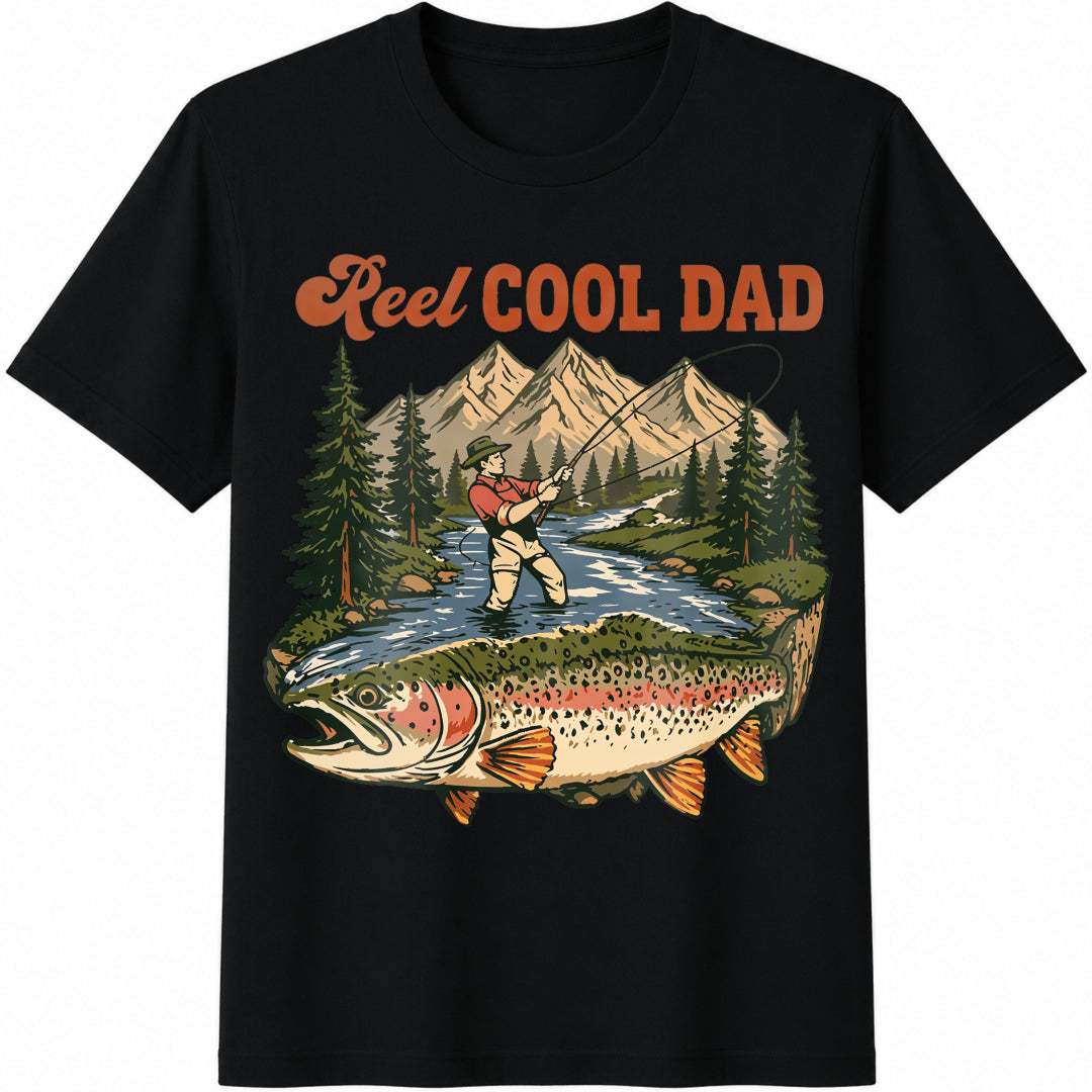 Reel Dad Fishing Dad Cotton T-Shirt in Black