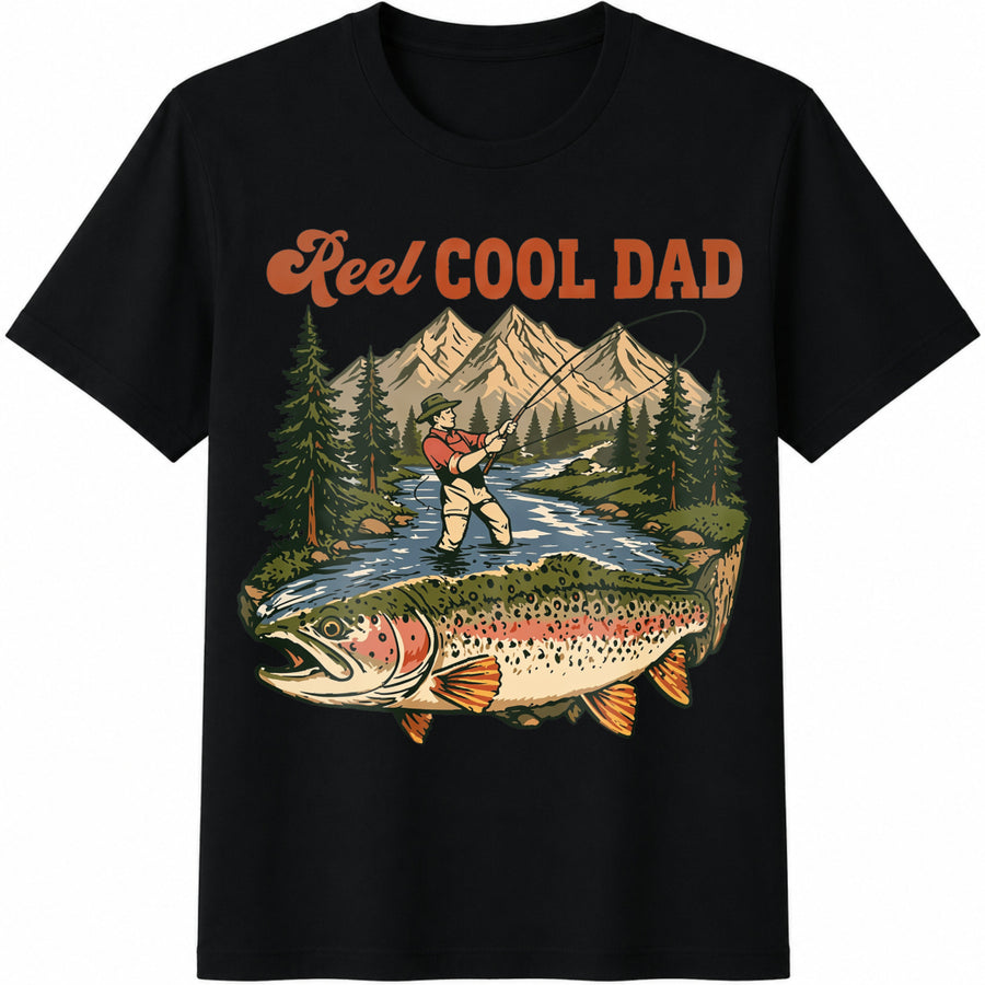 Reel Dad Fishing Dad Cotton T-Shirt in Black