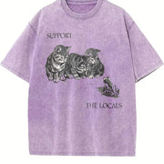 Kitten and Frog Cat Vintage Washed T-Shirt in Purple