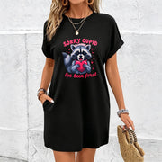 Four-neck Dress \Heart\ Cotton T-Shirt in Black