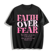 Faith Over Fear Jesus Christian Religious Sayings Bible Cotton T-Shirt in Black