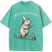 Off To Cause A Kerfuffle Groundhog Scooter Silly Animal vintage washed oversized T-shirt in Blue