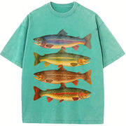 Trout Fish Retro Fish Vintage Washed T-Shirt in Blue