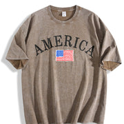 America Embroidered Vintage Washed T-Shirt in Brown