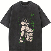 Eren Yeager - Attack on Titan Anime Soft Anime vintage washed oversized T-shirt in Black