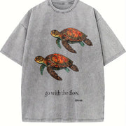 Sea Turtles Go with the Flow Vintage Washed T-Shirt in Gray