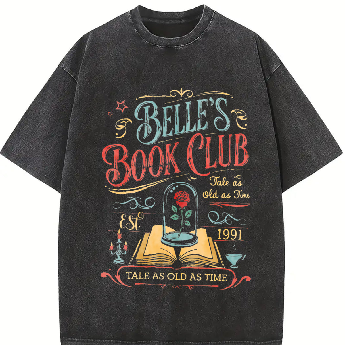 Belle's Book Club Retro Tale as Old as Time Vintage Washed T-Shirt in Black