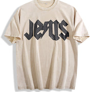 Jesus Embroidered Christian Vintage Washed T-Shirt in Beige