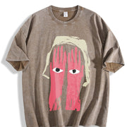 1pc Palm and Eye Vintage Washed T-Shirt in Brown