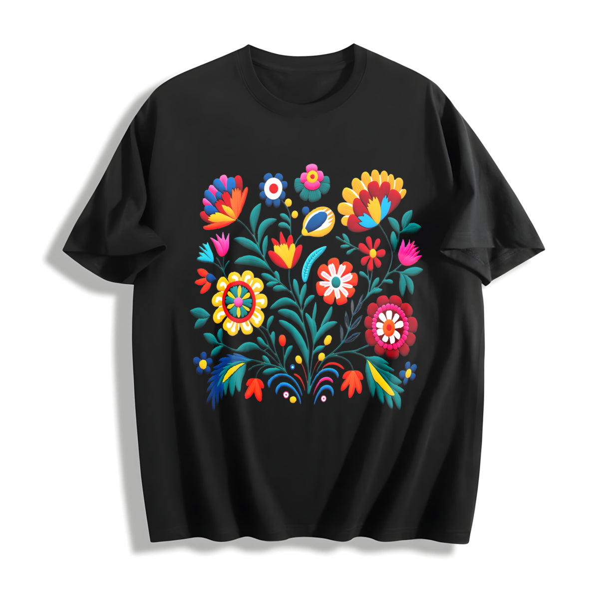 Mexican Bohemian Cotton T-Shirt in Black