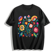 Mexican Bohemian Cotton T-Shirt in Black
