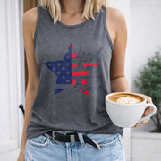 Patriotic Star Flag Land of the Free Because of the Brave Women's Color Cotton Tank Top in Gray