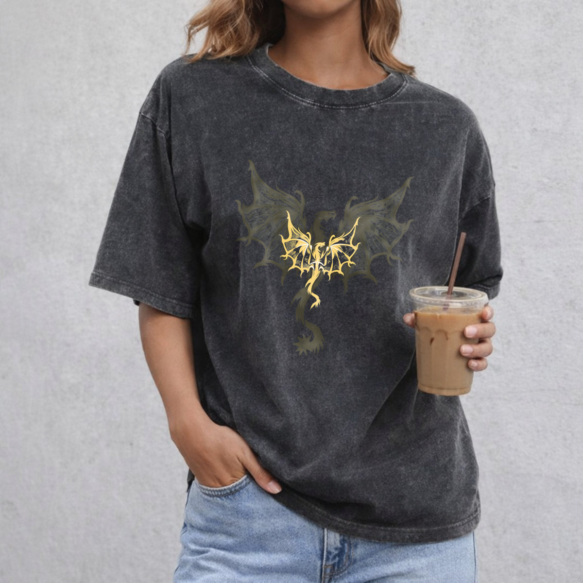 Dragon Fantasty vintage washed oversized T-shirt in Black