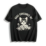 Rage Consumes Me Cute Cat Meme Cotton T-Shirt in Black