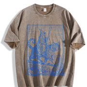 Wizard Cat Rider Retro Fantasy Vintage Washed T-Shirt in Brown