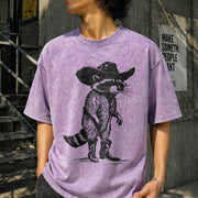 Raccoon Cowboy Western Cowgirl Vintage Washed T-Shirt in Purple