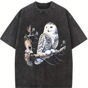 Retro Snow Owl Nature 90s Vintage Washed T-Shirt in Black