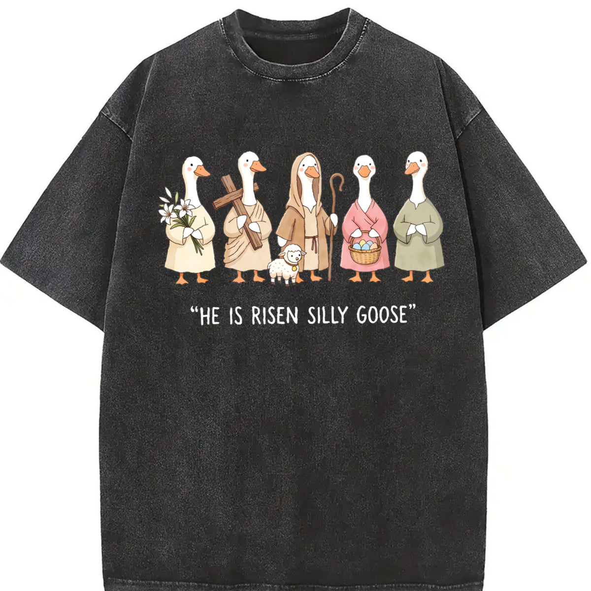 He Is Risen Silly Goose Vintage Washed T-Shirt in Black