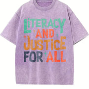 Reading Literacy and Justice for All Vintage Washed T-Shirt in Purple