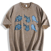 Whale Shark Embroidered Vintage Washed T-Shirt in Brown
