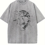 Distressed Shattered Thorned Skull Sleeveless Tank Vintage Washed T-Shirt in Gray