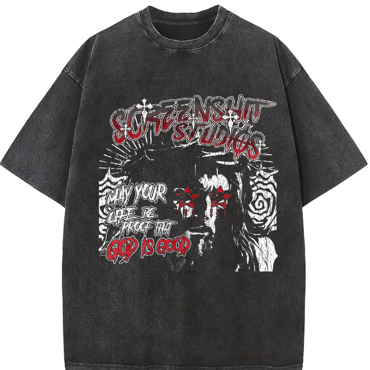 God Is Good Jesus Black Grunge Religious Vintage Washed T-Shirt in Black