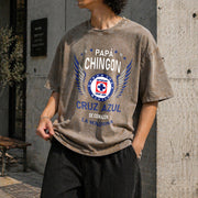 Papa Chingon Cruz Azul Soccer Vintage Washed T-Shirt in Brown
