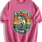 I'm So Good at Catching Fish Vintage Washed T-Shirt in Red