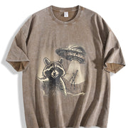Raccoon Ufo Selfie 90s Vintage Washed T-Shirt in Brown