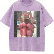 Woman Carrying Gifts in the Snow Vintage Washed T-Shirt in Purple