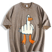 Retro I Don't Give a Duck Middle Finger Vintage Washed T-Shirt in Brown