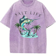 Saltwater Fishing Tank Vintage Washed T-Shirt in Purple