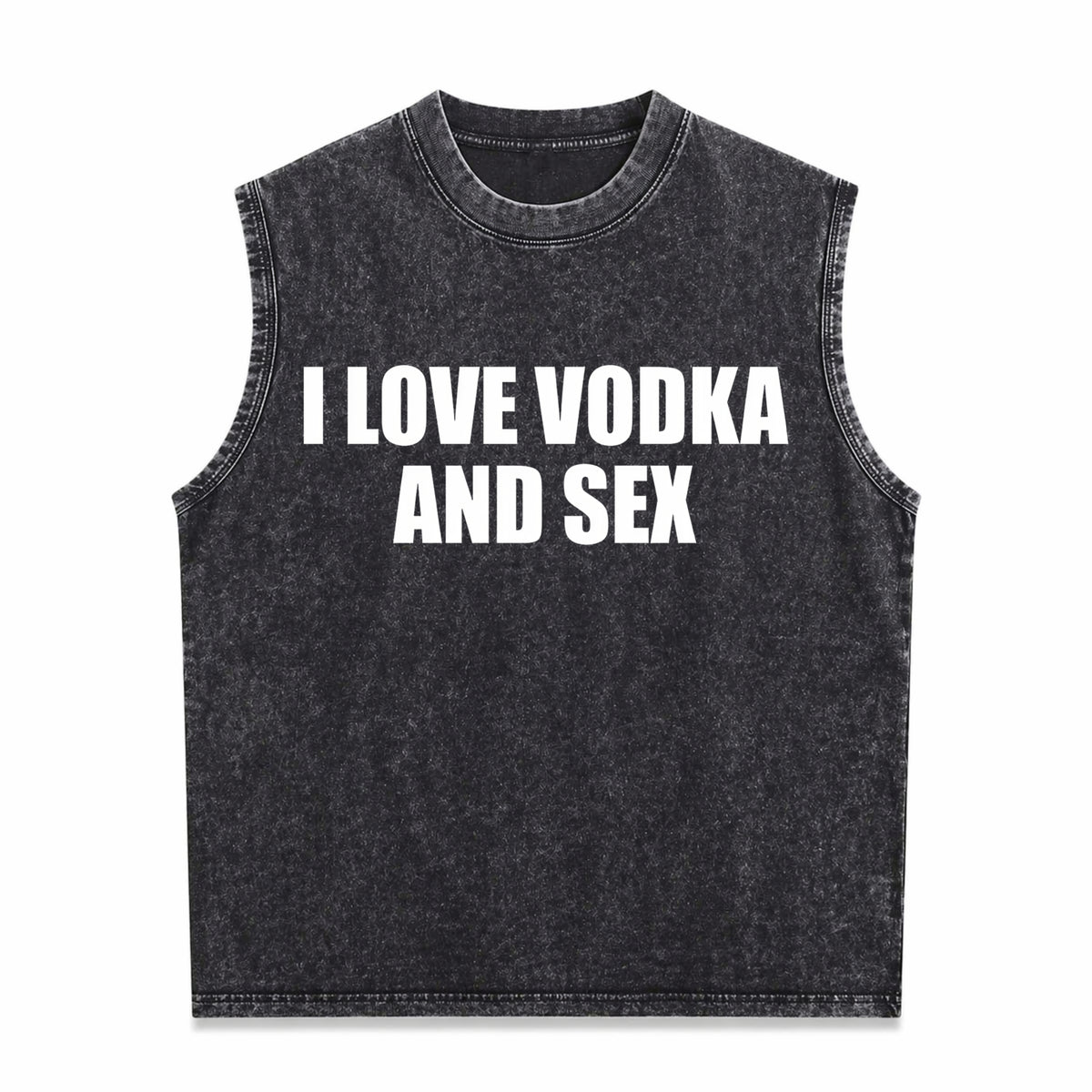 I Love Vodka and Sex Heavy Y2K Iconic Meme Club Party Bar Vintage Washed Tank Top in Black