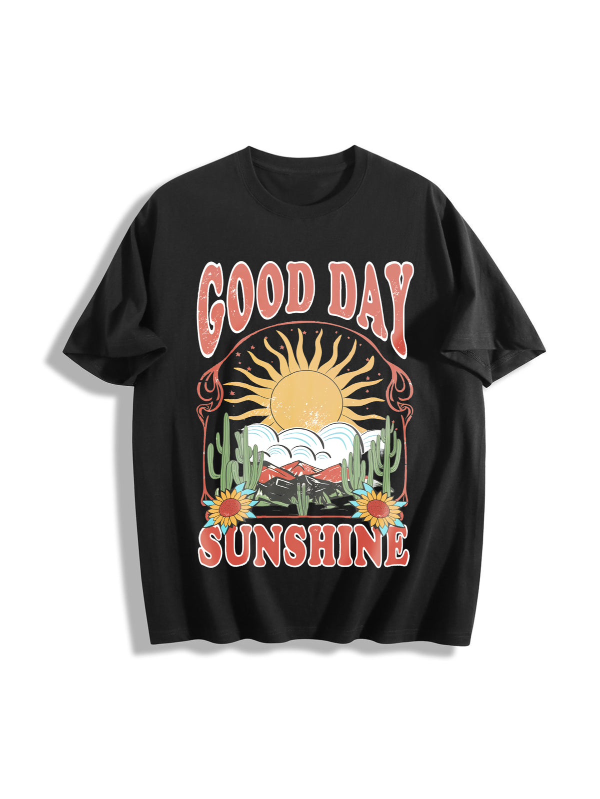 Good Day Sunshine Boho Cotton T-Shirt in Black