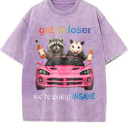 Raccoon Opossum: Get in Loser Meme Vintage Washed T-Shirt in Purple