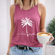 Palm Tree Live Simple Crew-neck Sleeveless Vest Outdoor Women's Color Cotton Tank Top in Red