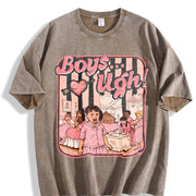 Boys...Ugh! Valentine – 90s Movie Quote vintage washed oversized T-shirt in Brown