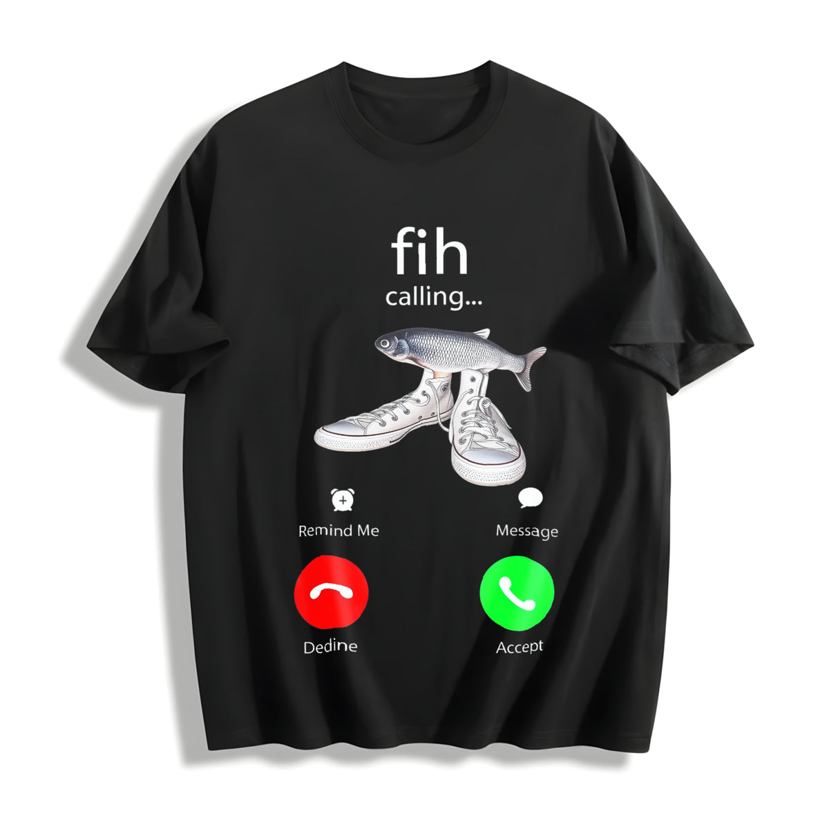 Premium Fish Fih with Shoes Is Calling Meme Cotton T-Shirt in Black
