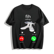 Premium Fish Fih with Shoes Is Calling Meme Cotton T-Shirt in Black