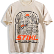 STIHL Chainsaw Forest Vintage Washed T-Shirt in Beige
